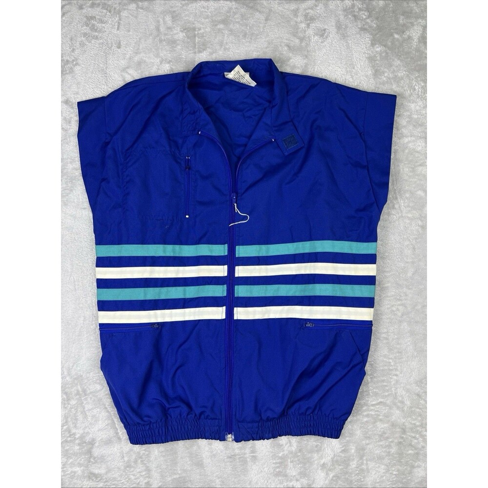 Hugo Valentino Swim Surf Club Vest White Stripes sz M Zip Front Elastic Bottom